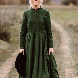 Son de Flor Eliza long-sleeve circle dress in Evergreen